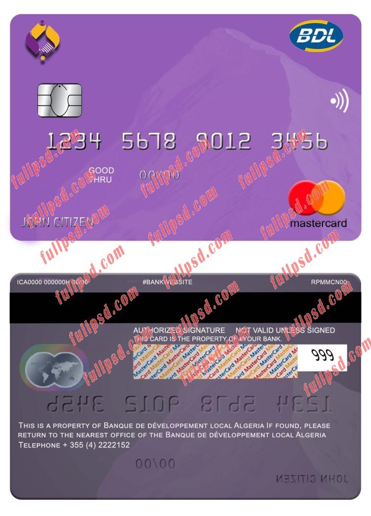 Algeria Banque de developpement mastercard psd template
