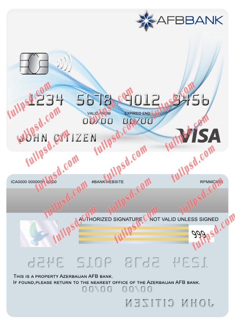 download Azerbejan AFB bank visa card psd template