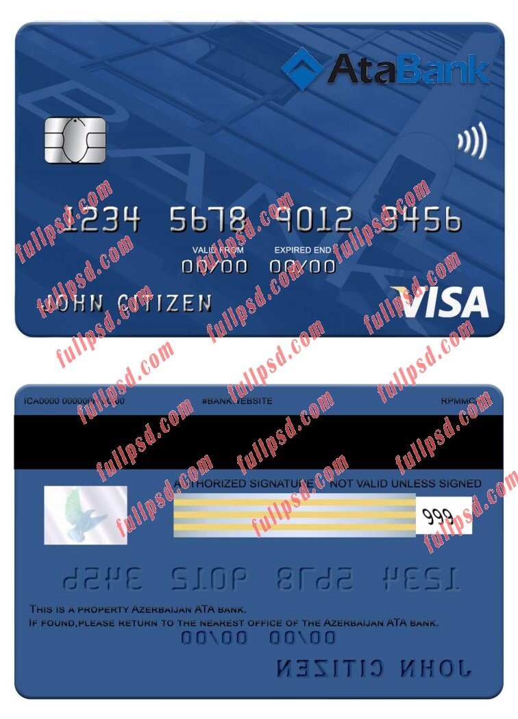 download Azerbejan ATA bank visa card psd template