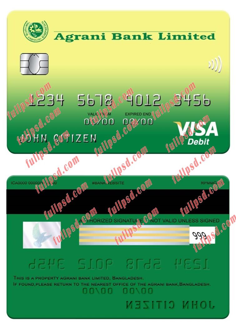 download Bangladesh Agrani bank visa card psd template