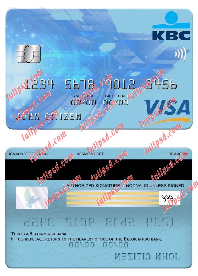 download Belgium KBC bank visa card psd template