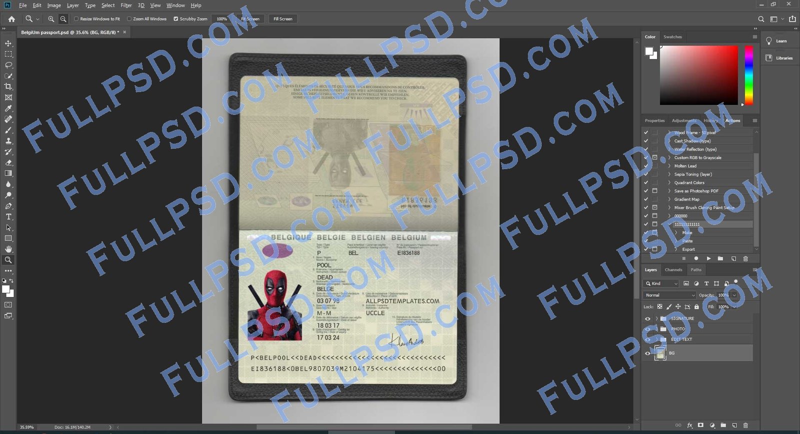 download Belgium Passport V1 PSD File photoshop Template editable
