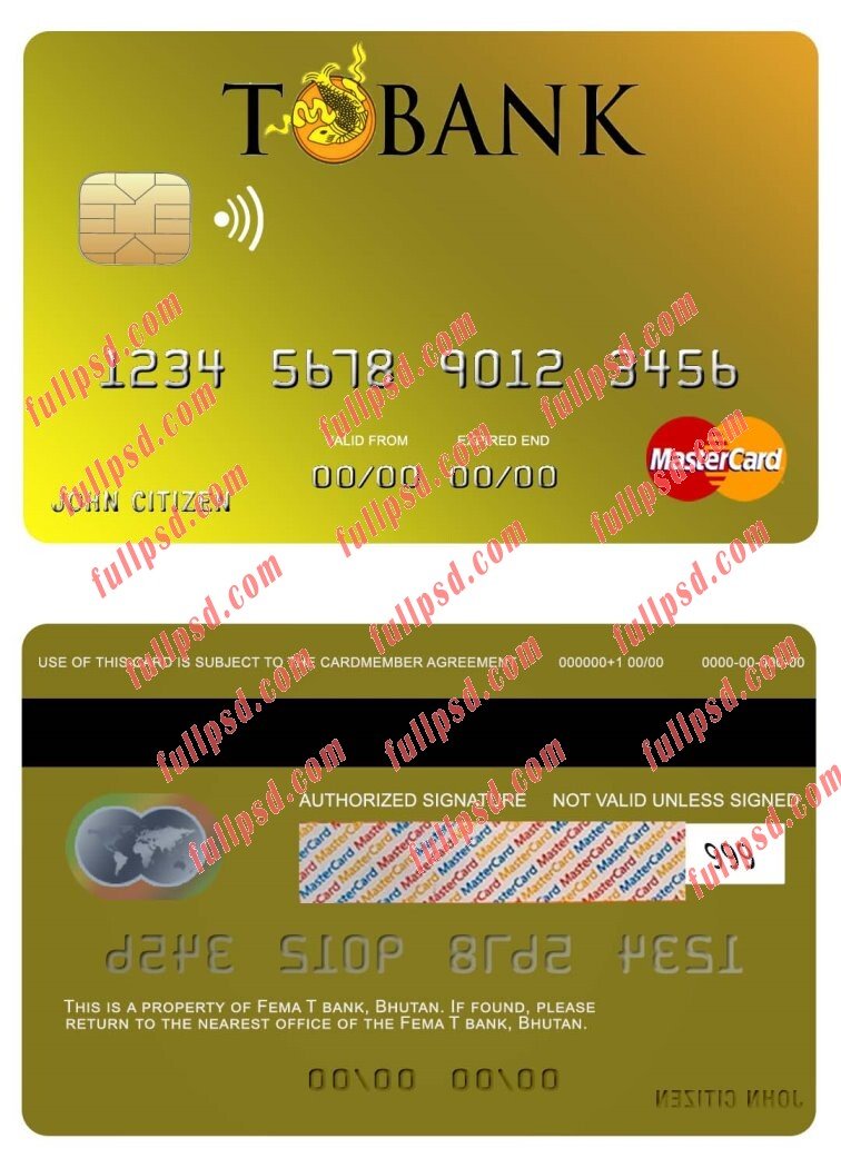 Bhutan T bank mastercard psd template