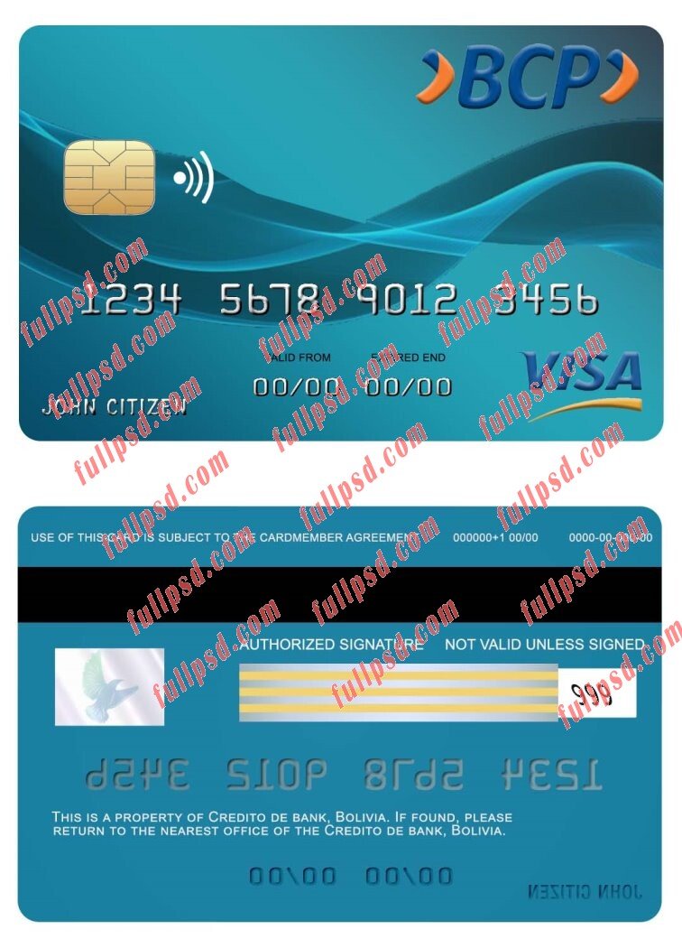 download Bolovia Credito bank visa card psd template