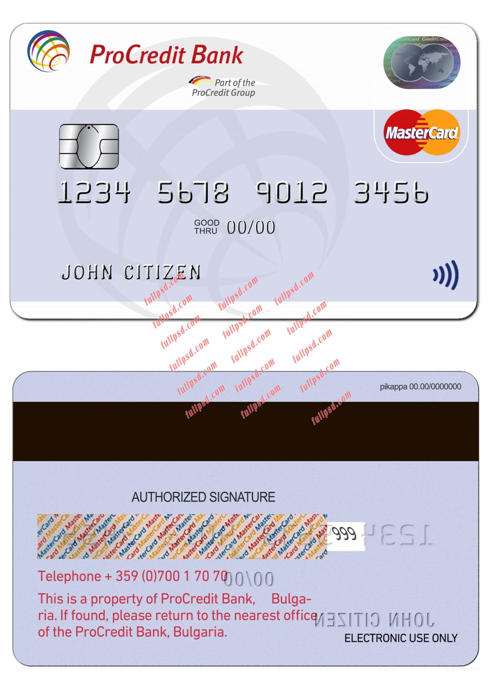 Bulgaria ProCredit Bank MasterCard psd template
