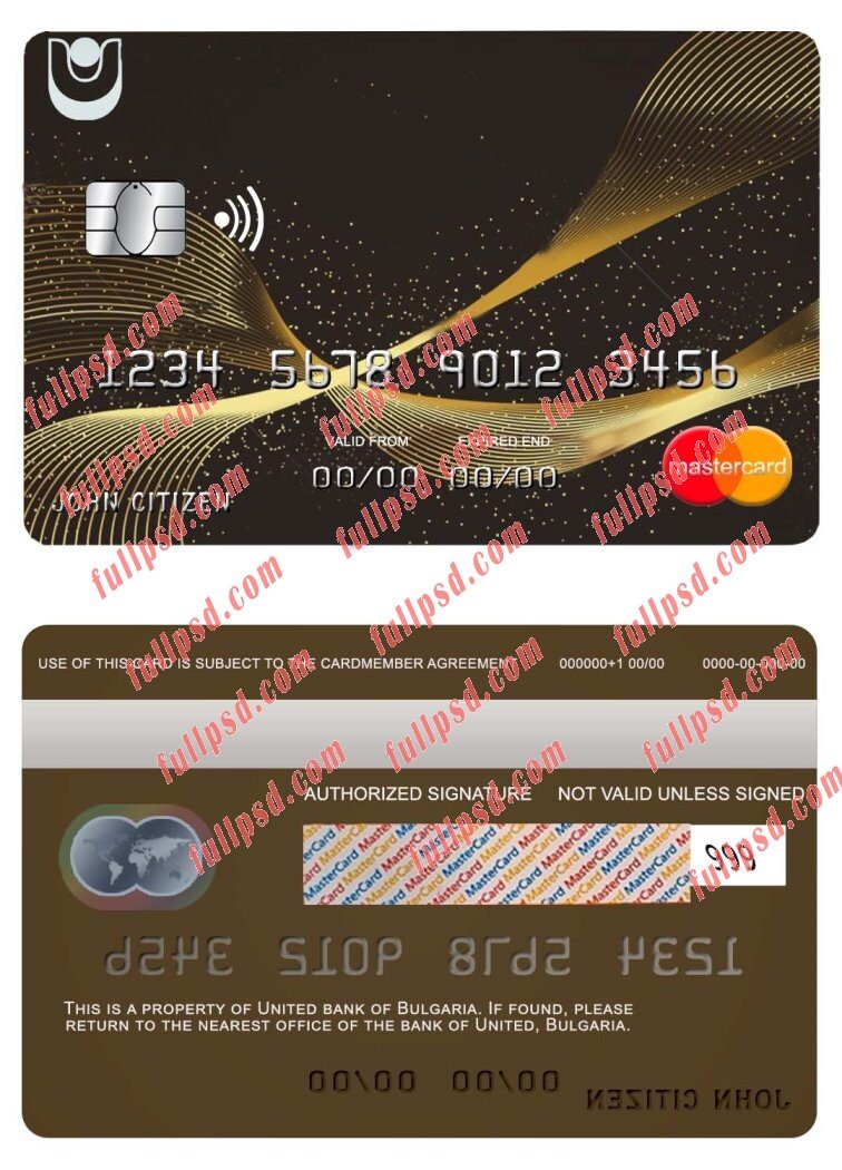 Bulgaria United bank mastercard psd template