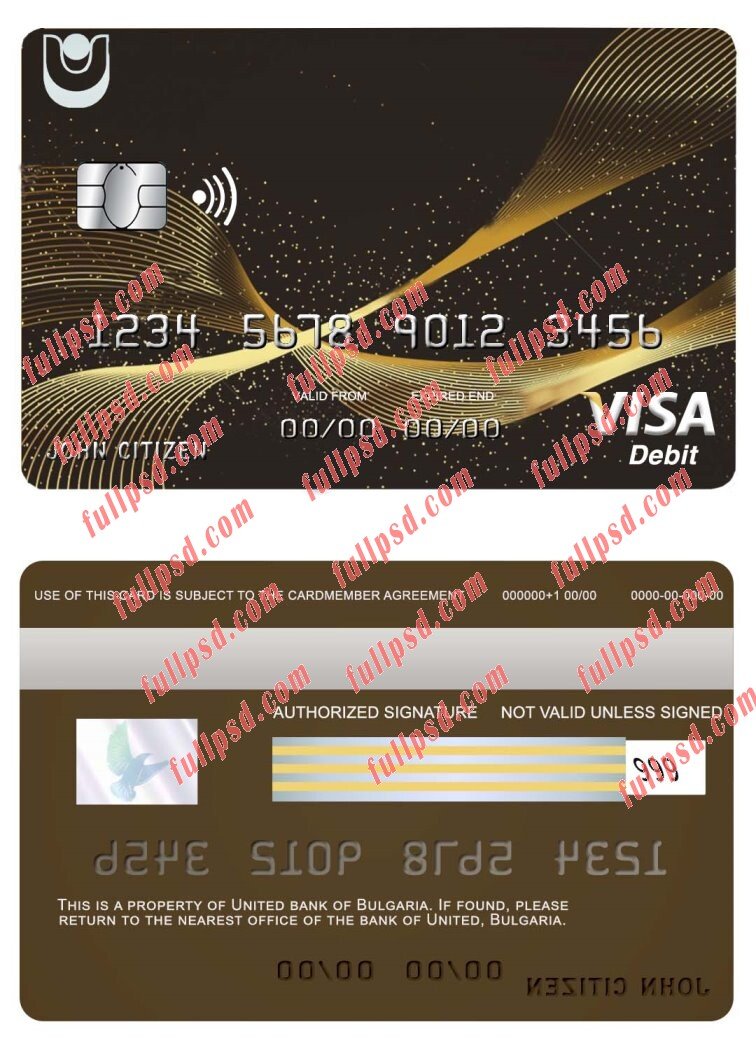 download Bulgaria United bank visa card psd template