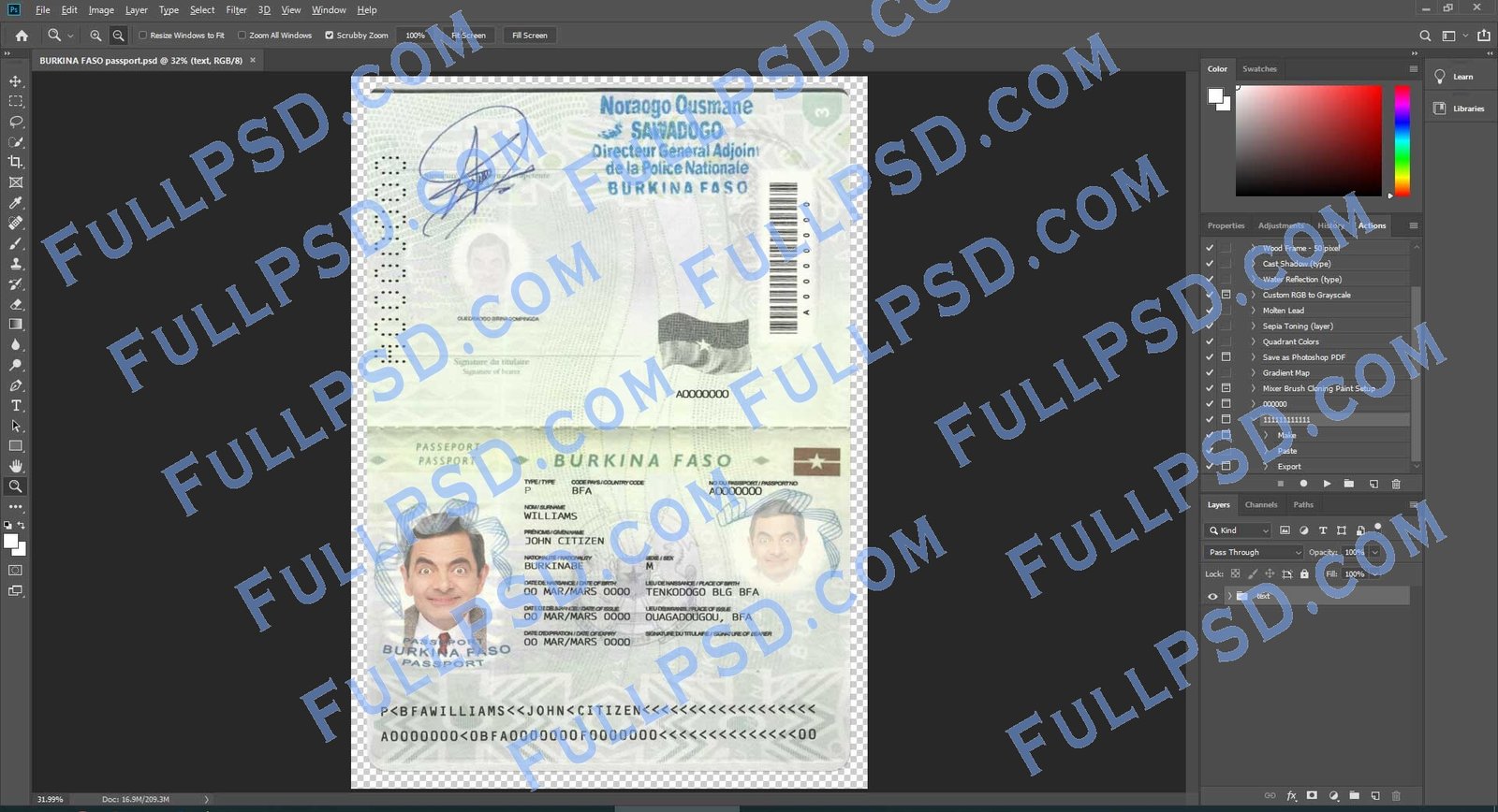download Burkina Faso Passport V1 PSD File photoshop Template editable