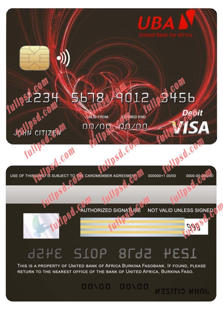 download Burkina Faso United bank Africa visa card psd template