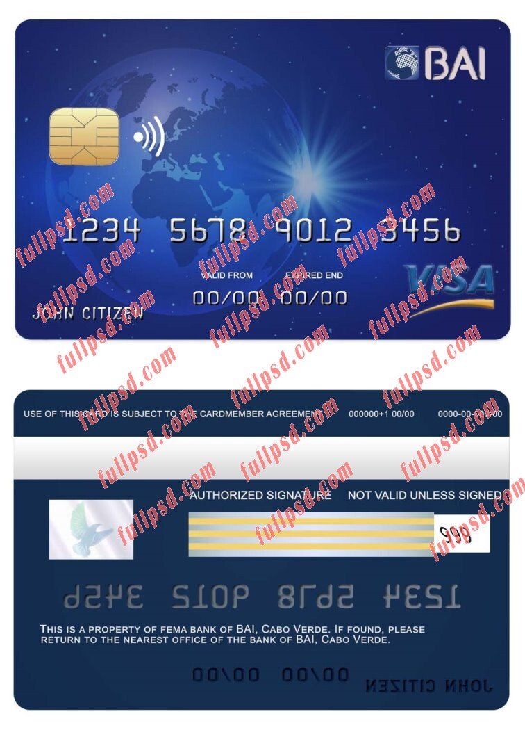 download Cabo Verde BAI bank visa card psd template