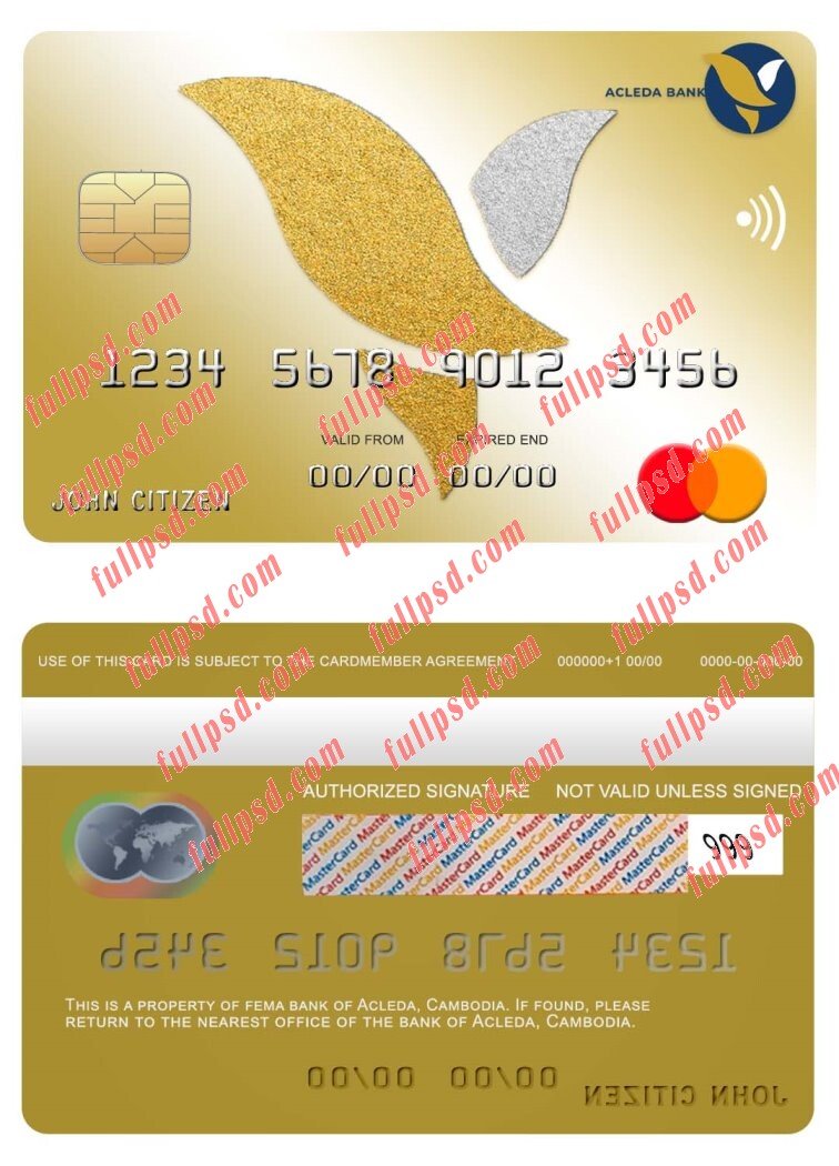 Cambodia Acleda bank mastercard psd template