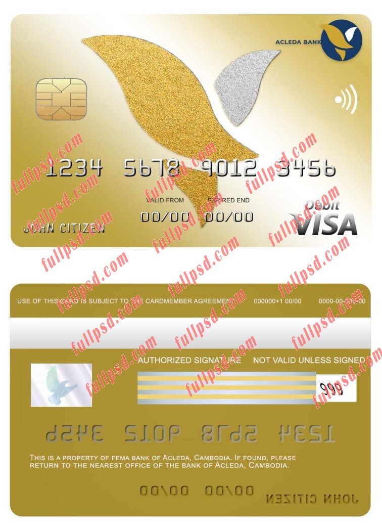 download Cambodia Acleda bank visa cards psd template