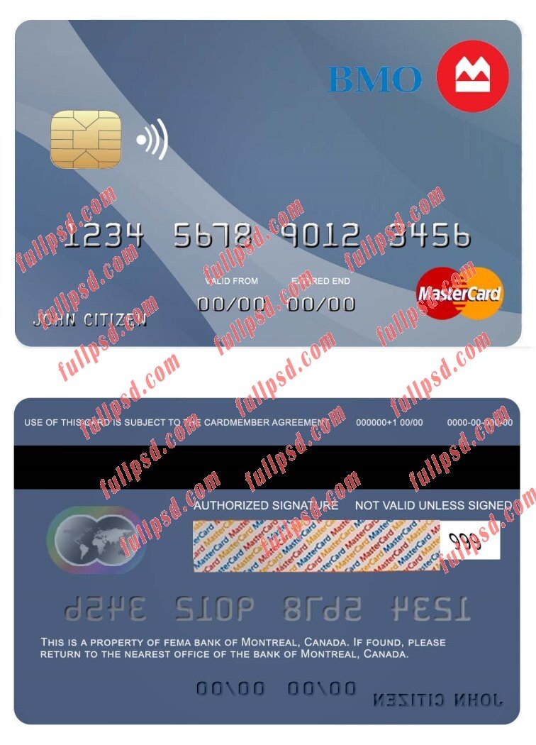 Canada Montreal bank mastercard psd template