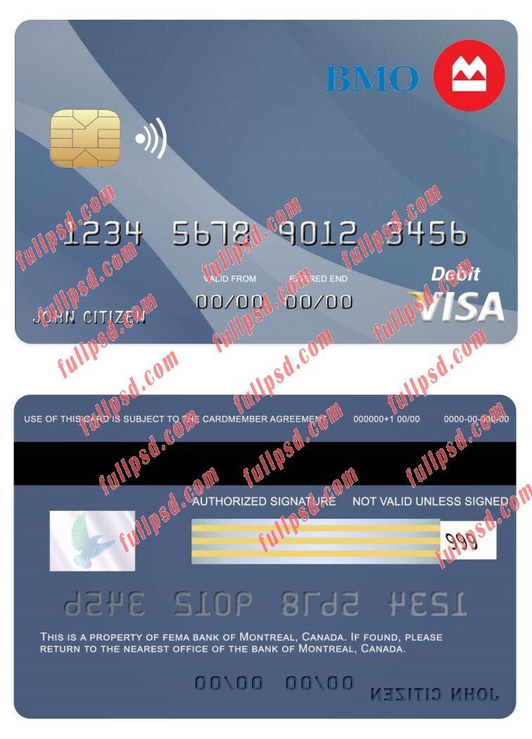 download Canada Montreal bank visa card psd template