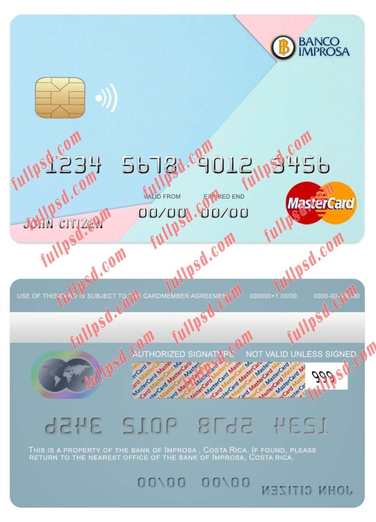 Costa Rica Improsa bank mastercard psd template