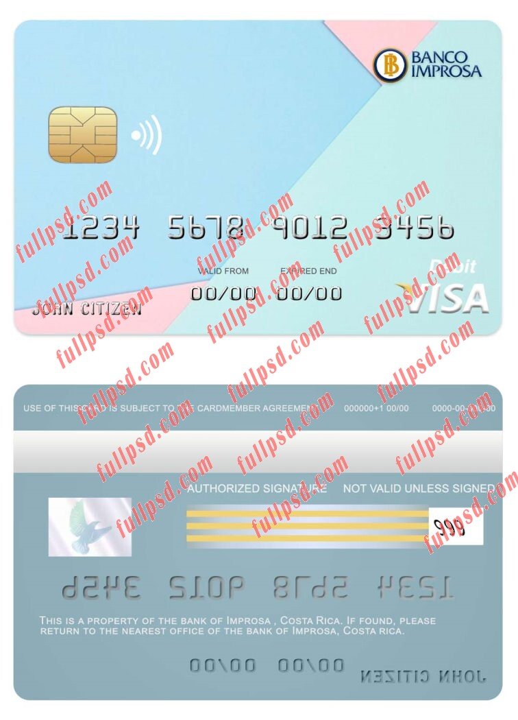 download Costa Rica Improsa bank visa card psd template
