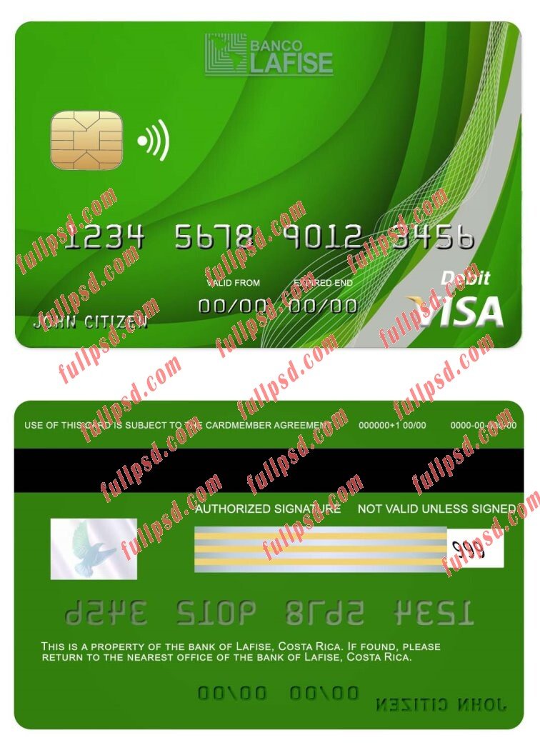 download Costa Rica lafise bank visa card psd template