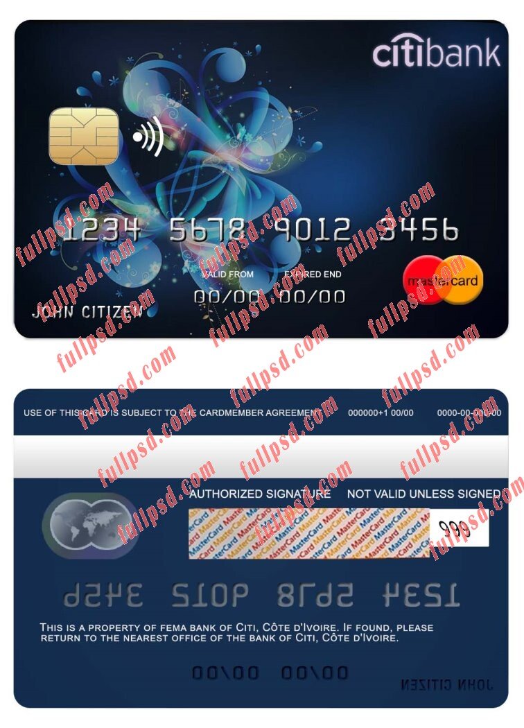 Cote dIvoire Citi bank mastercard psd template