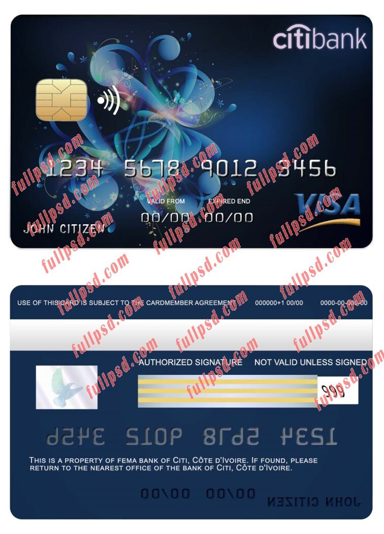 download Cote dIvoire Citi bank visa card psd template