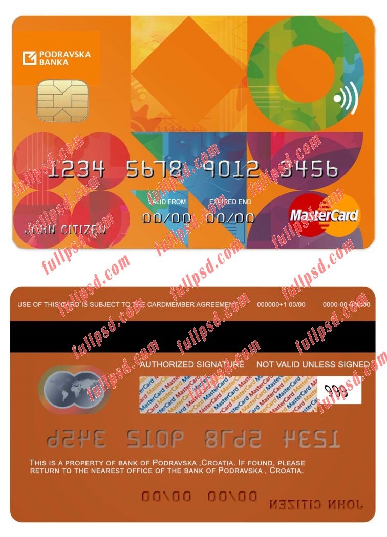 Croatia Podravska bank mastercard psd template