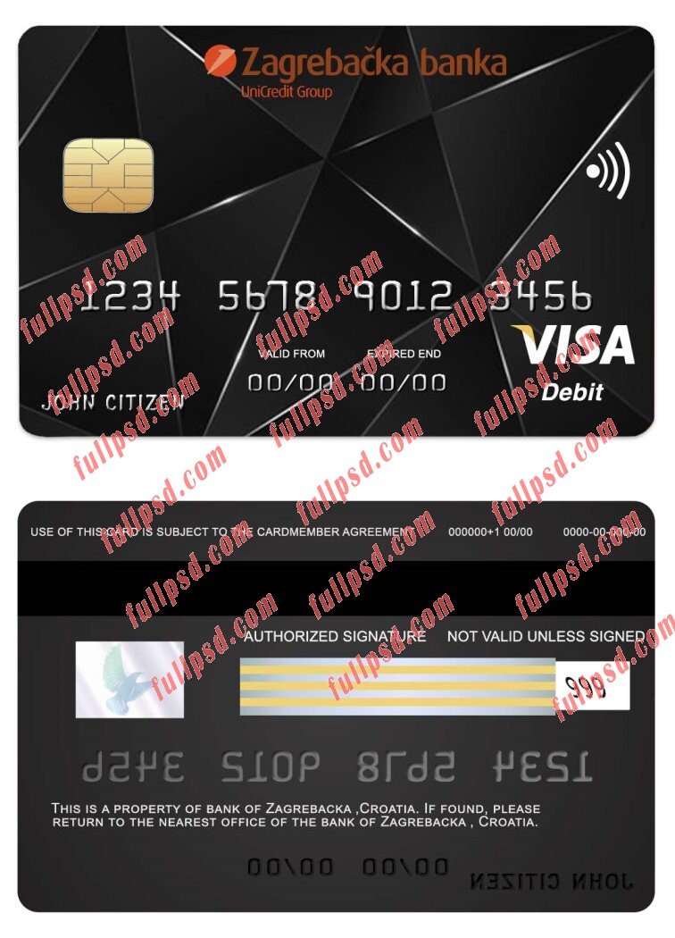 download Croatia Zagrebacka bank visa card psd template