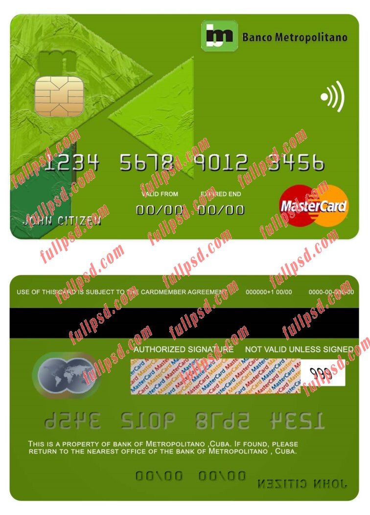 Cuba Metropolitano bank mastercard psd template