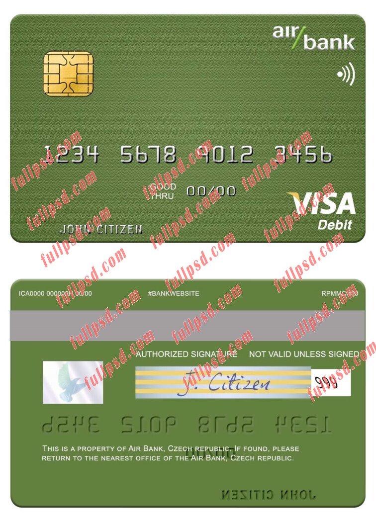download Czech Air Bank visa debit card psd template