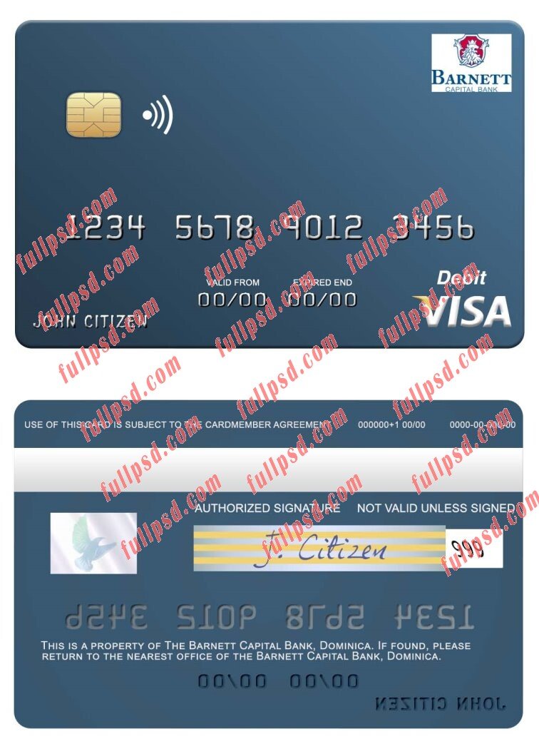 download Dominica Barnett Capital Bank visa debit card psd template
