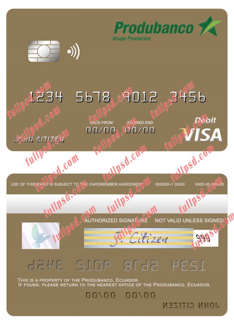 download Ecuador Produbanco visa debit card psd template