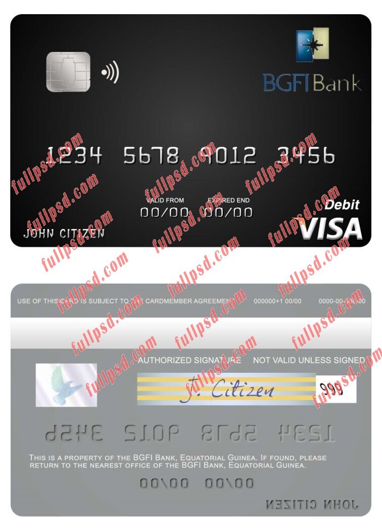 download Equatroial Guinea BGFI Bank visa debit card psd template