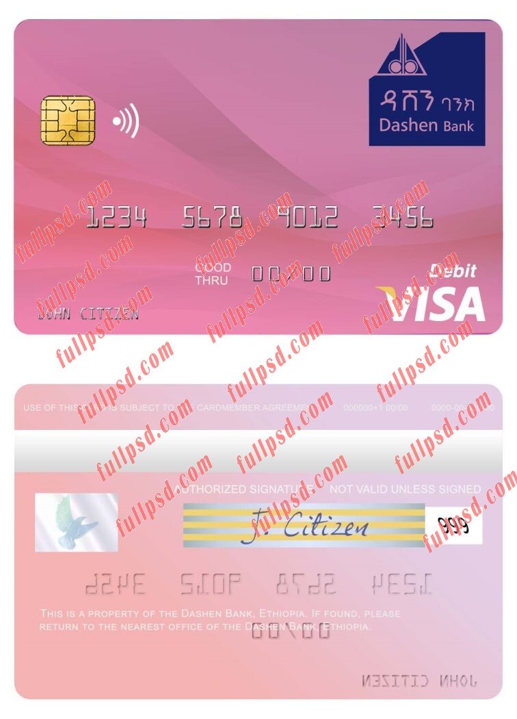 download Ethiopia Dashen Bank visa debit card psd template