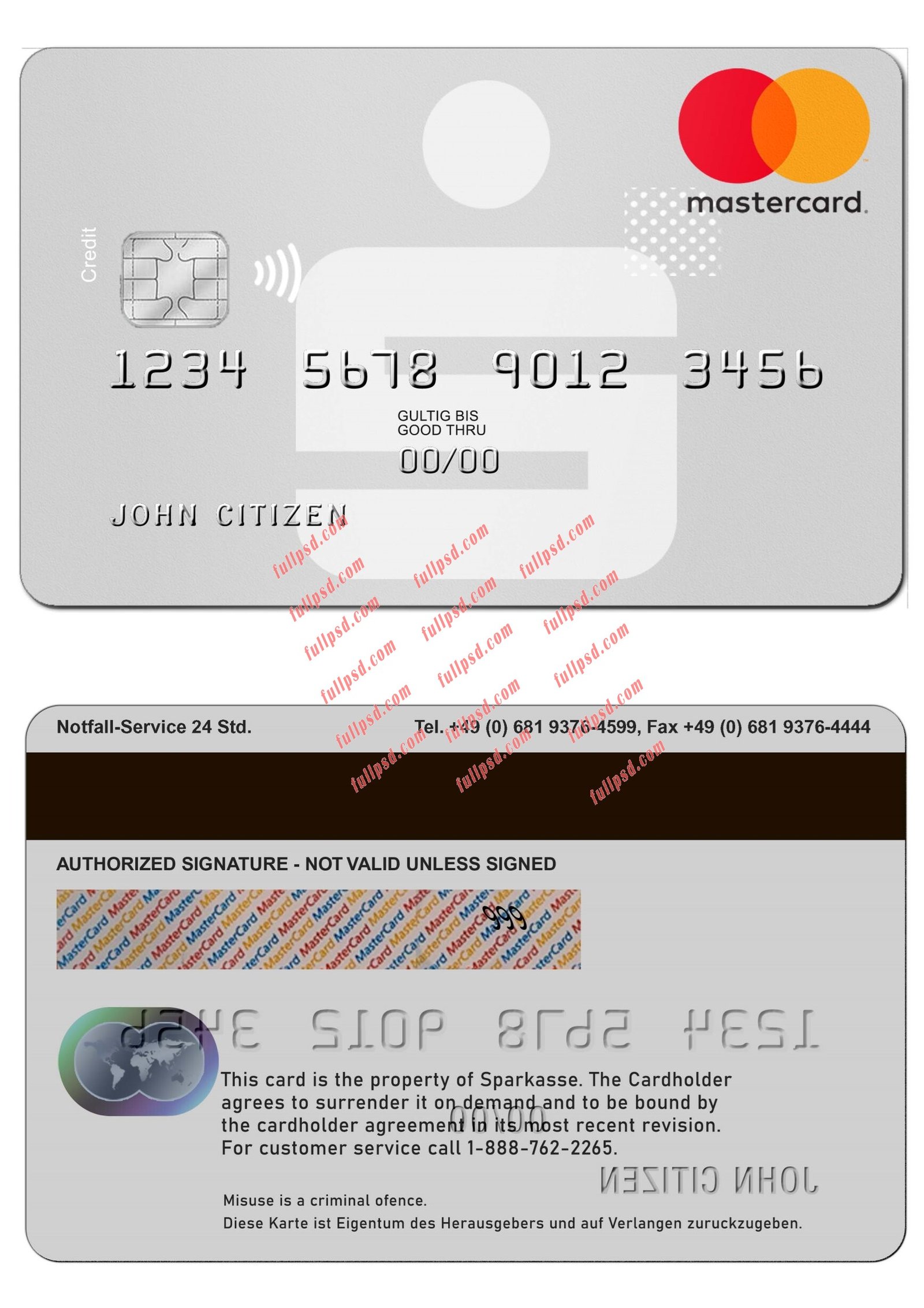 Germany Sparkasse MasterCard psd template