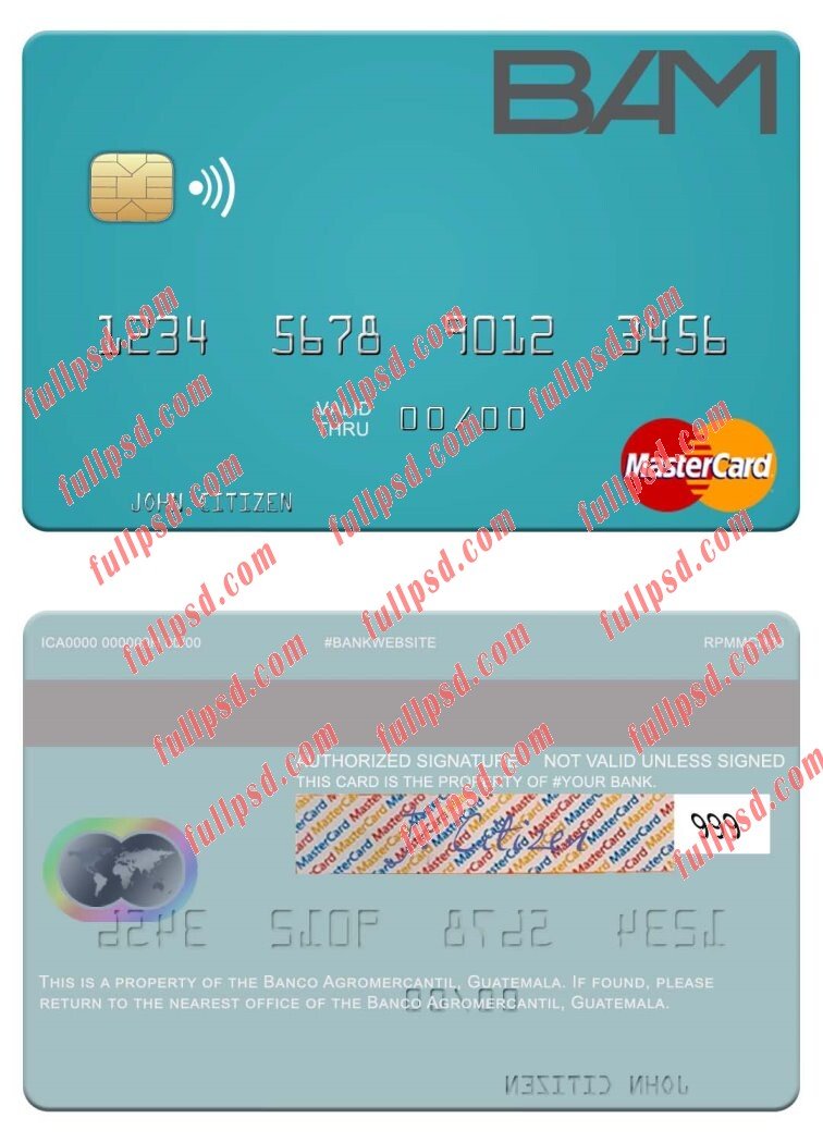 Guatemala Banco Agromercantil mastercard psd template
