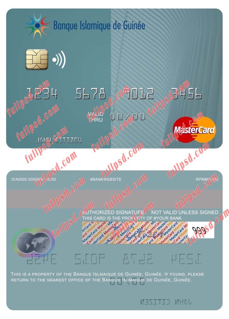 Guinea Banque Islmaique de Guinee mastercard psd template