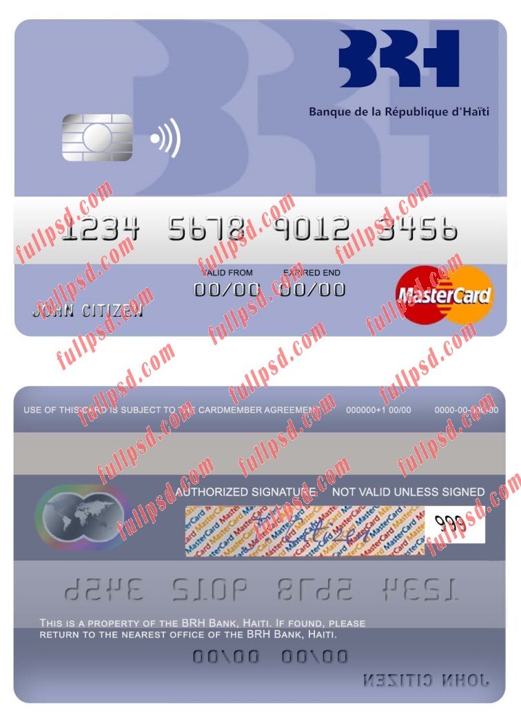 Haiti BRH Bank mastercard psd template