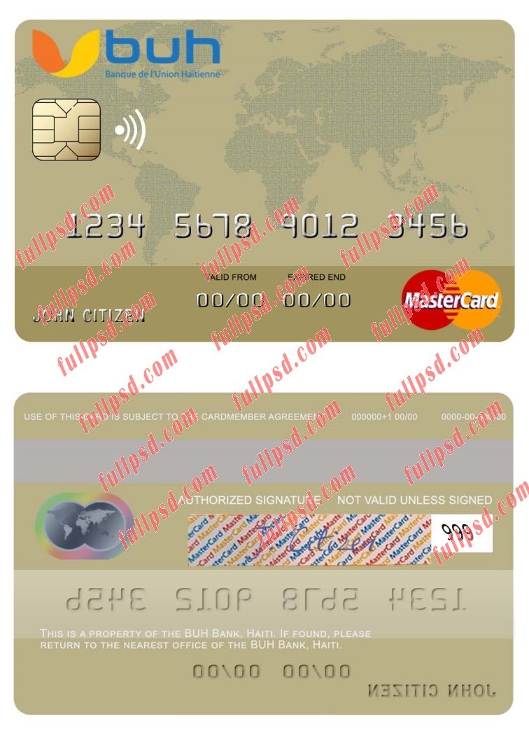 Haiti BUH Bank mastercard psd template