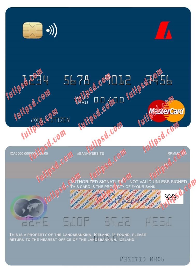 Iceland Landsbankinn mastercard psd template