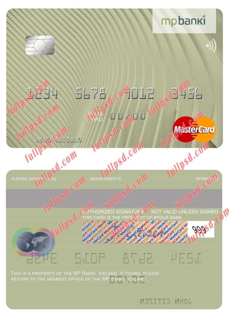 Iceland MP Banki mastercard psd template