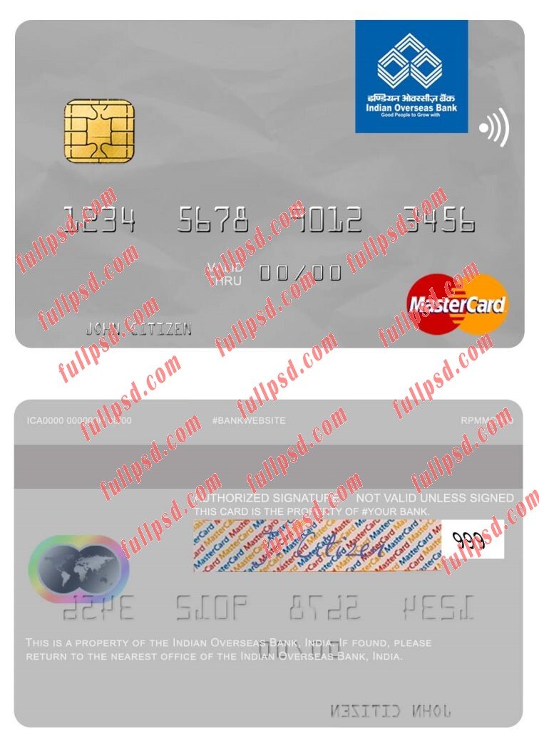 India Indian Overseas Bank mastercard psd template