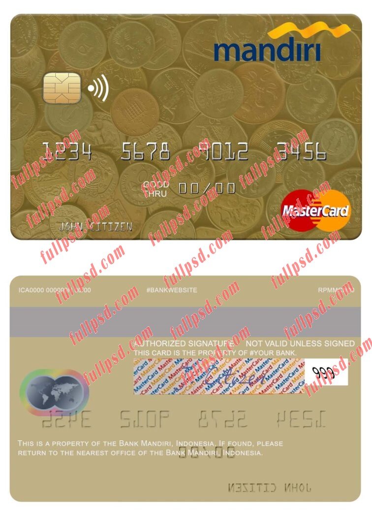 Indonesia Bank Mandiri mastercard psd template