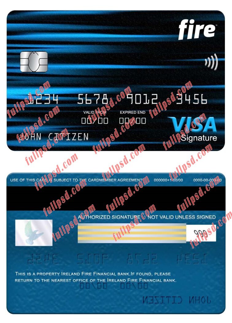 download Ireland Fire Financial bank visa signature card psd template