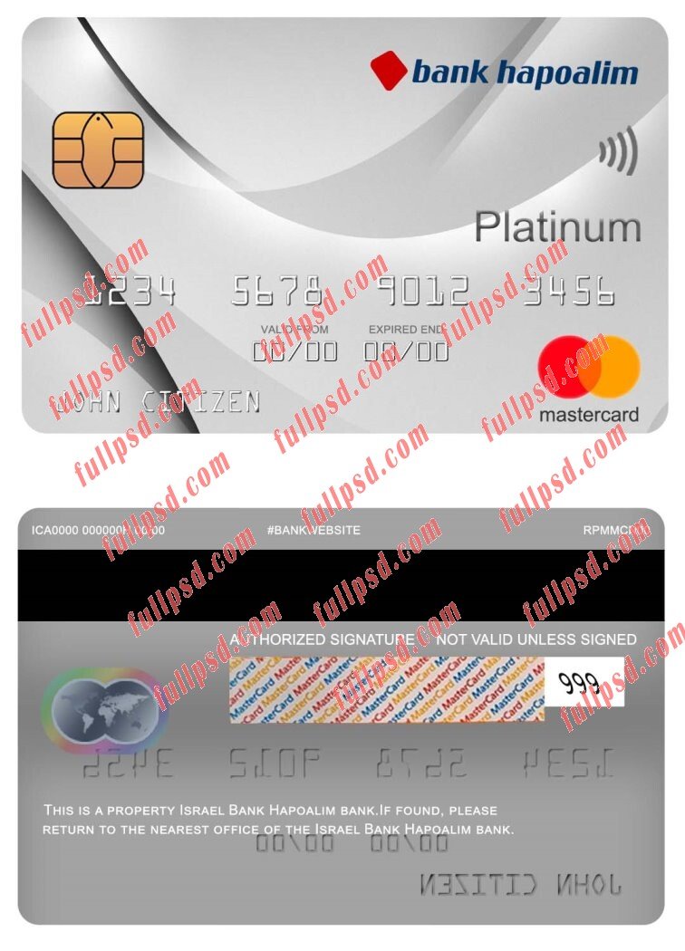 Israel Bank Hapoalim bank mastercard platinum psd template