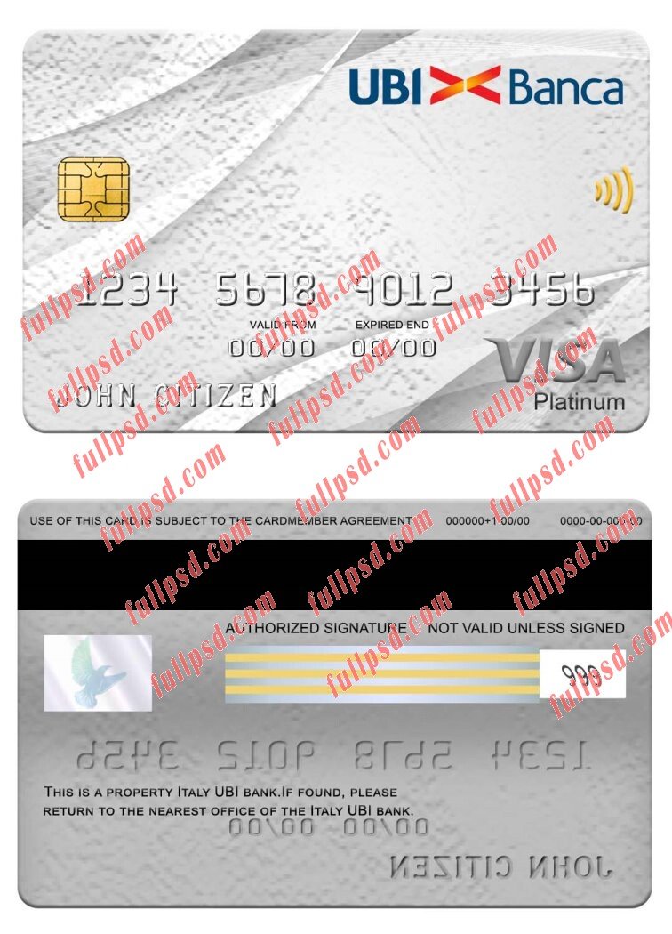 download Italy UBI bank visa platinum card psd template