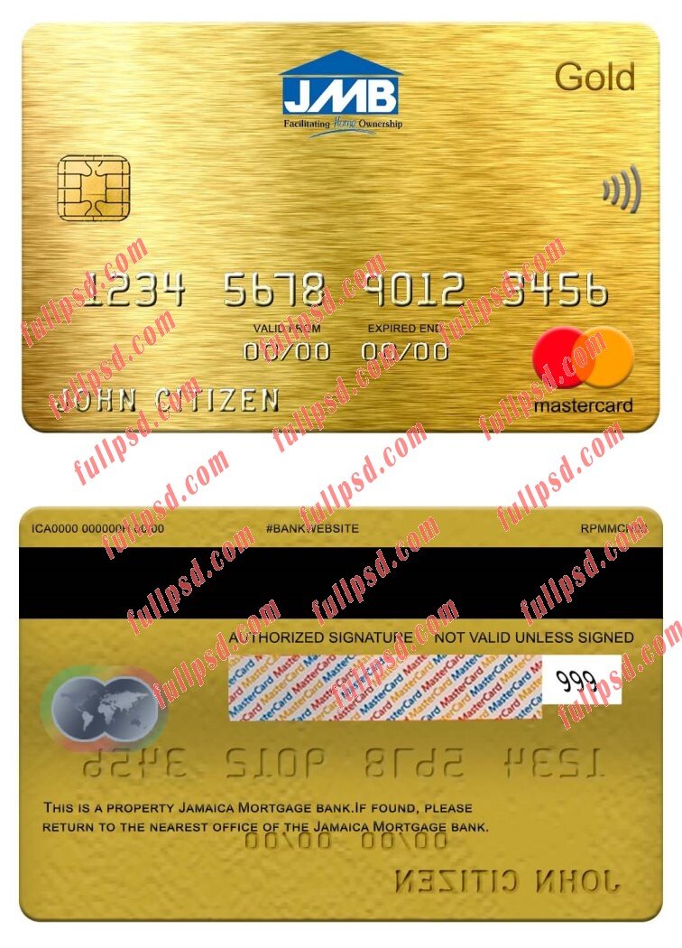 Jamaica Mortgage bank mastercard gold psd template