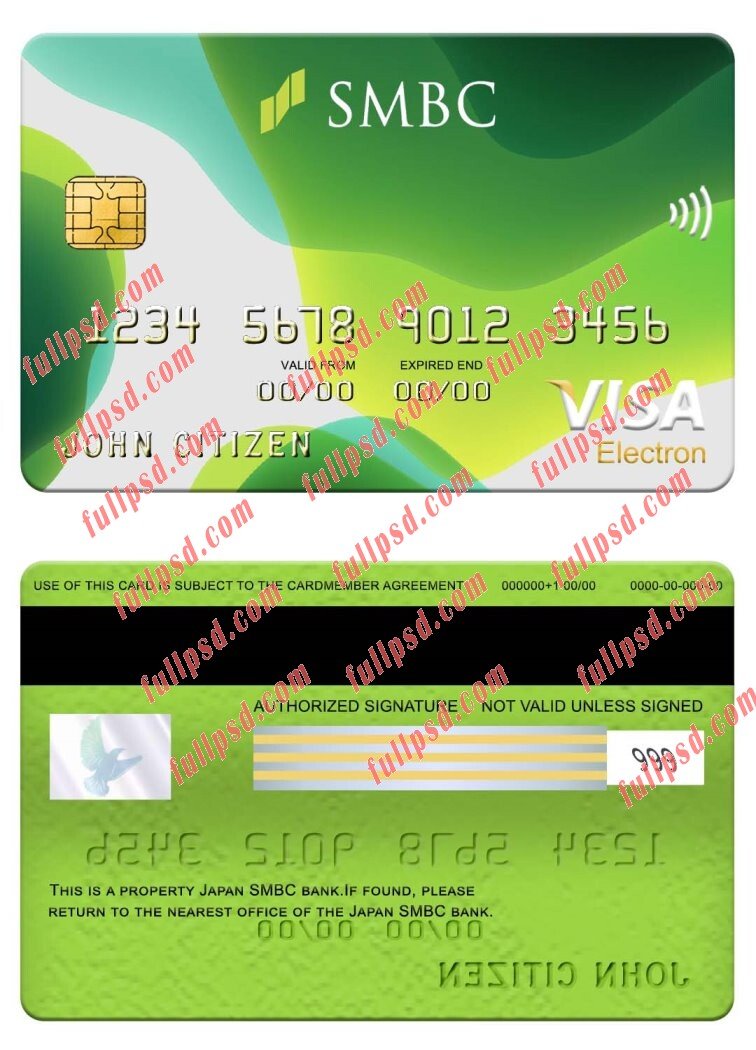 download Japan SMBC bank visa electron card psd template