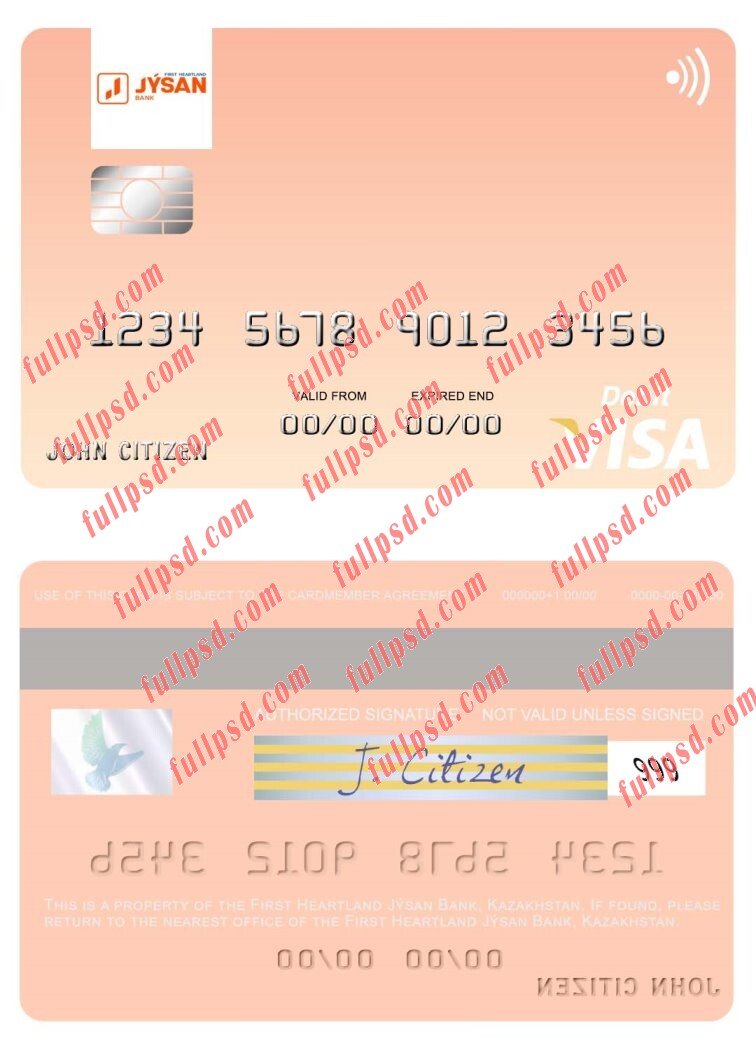 download Kazakhstan First Heartland Jysan Bank visa card psd template