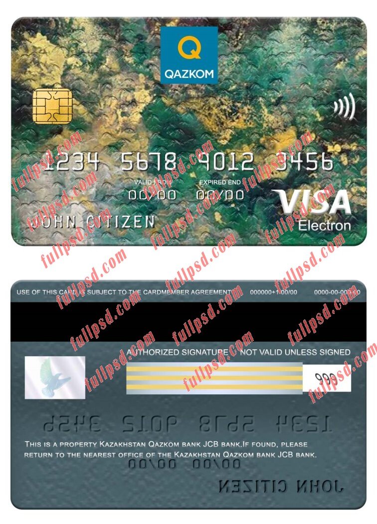 download Kazakhstan Qazkom bank JCB bank visa electron card psd template