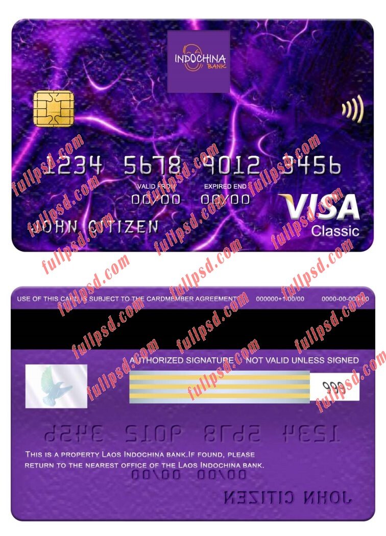 download Laos Indochina Bank visa classic card psd template