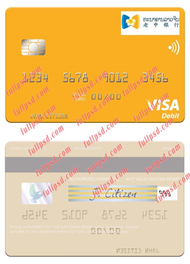 download Laos Lao China Bank visa debit card psd template