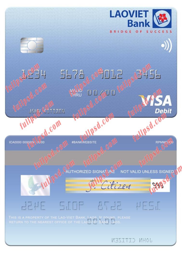 download Laos Lao Viet visa debit card psd template